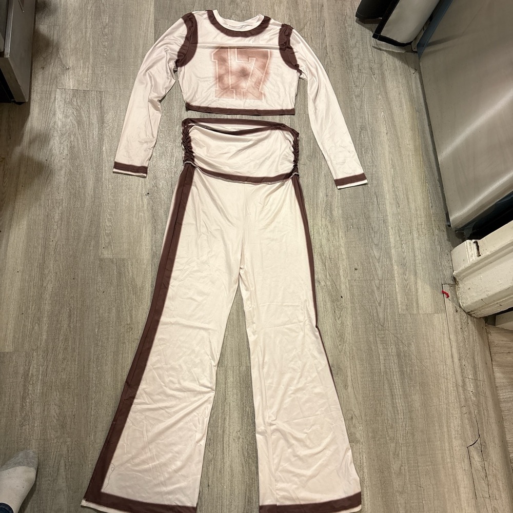 & Other Stories Cream and Brown Two-Piece Flare Jumpsuit Set